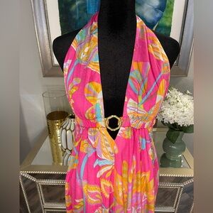 Trina TurkPink and Orange Patterned Sun Dress